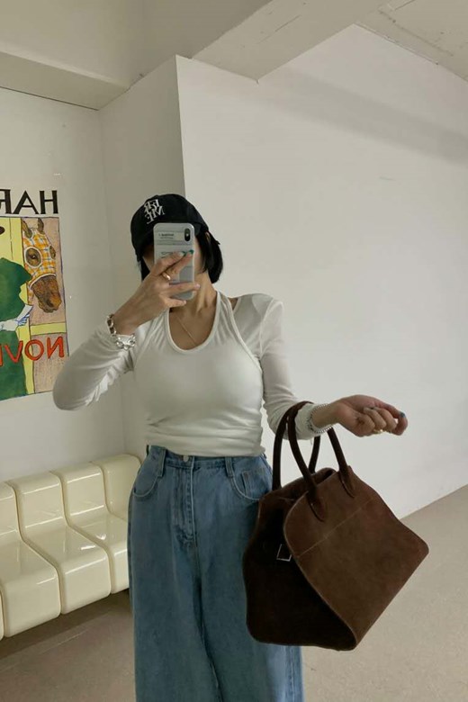 繞脖假兩件上衣