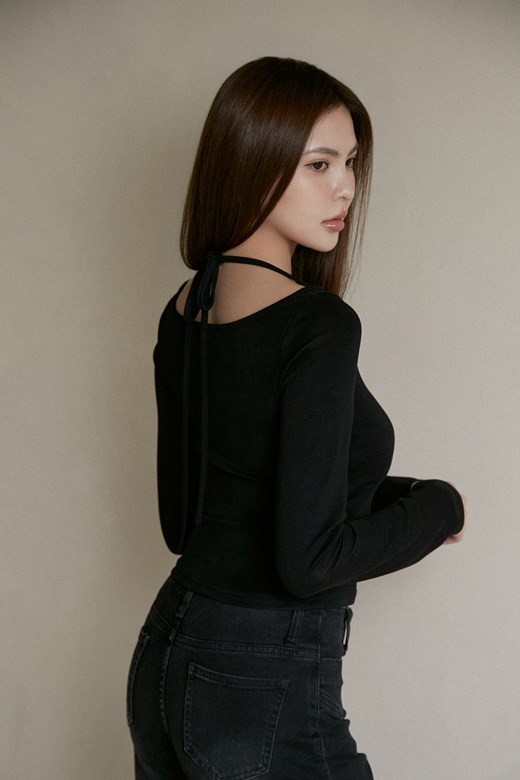 空氣感羊毛綁帶長袖上衣