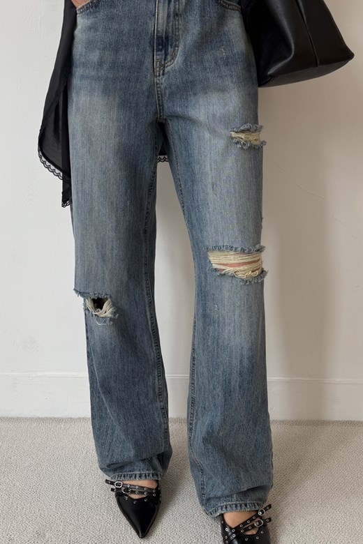 23 刷破水洗直筒牛仔褲