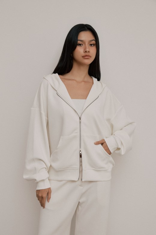 空氣感寬鬆雙拉鍊連帽外套