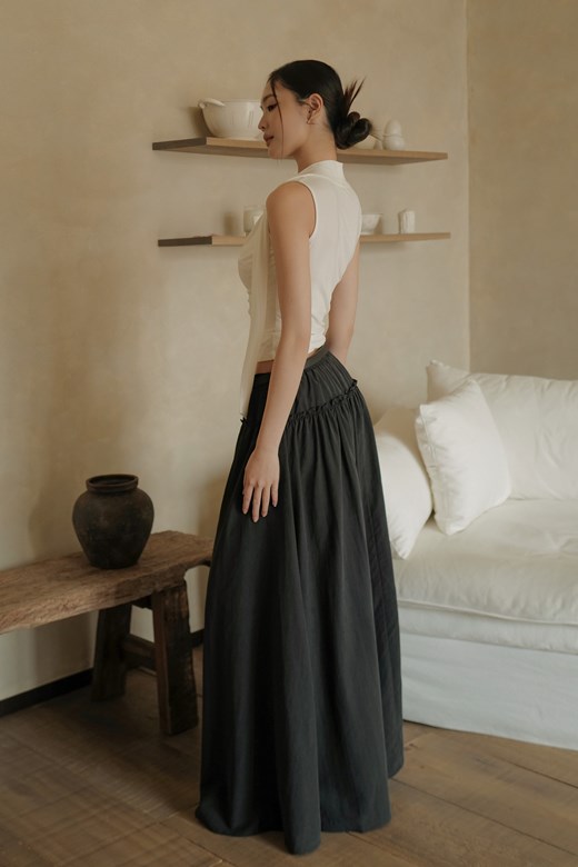 法式輕柔傘擺長裙