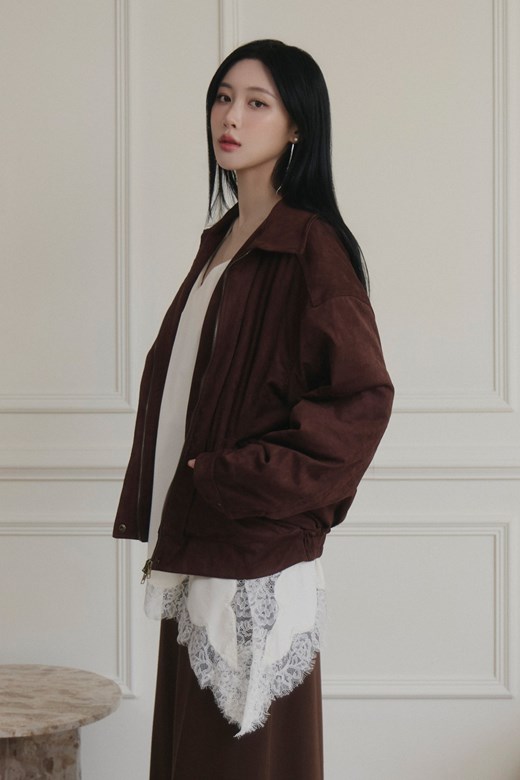 霧感牛皮絨立領夾克外套