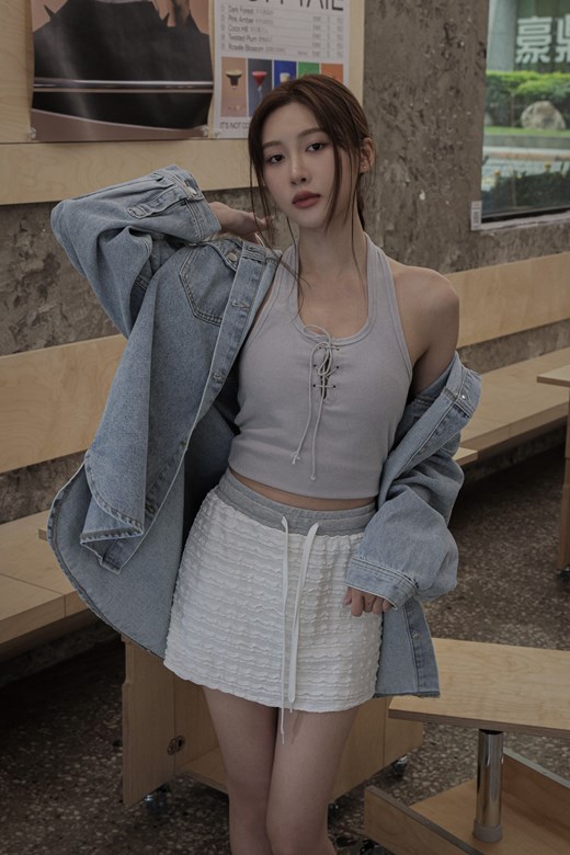 胸前綁繩繞頸細毛巾布BRA背心