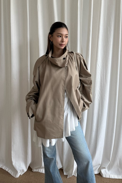 15 率性中長版綁帶風衣外套