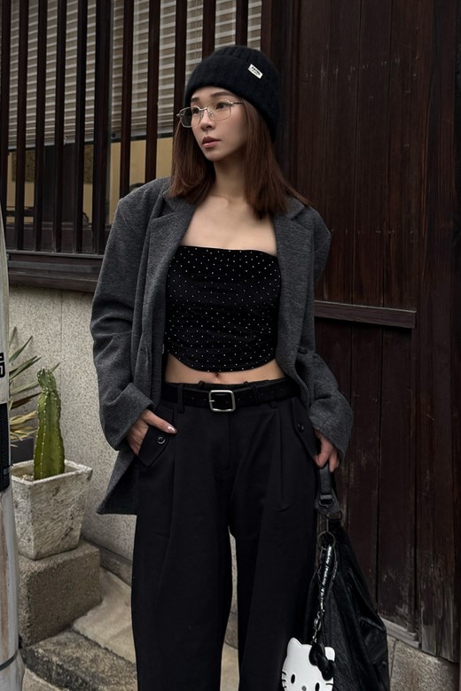 水鑽側抓皺平口BRA TOP