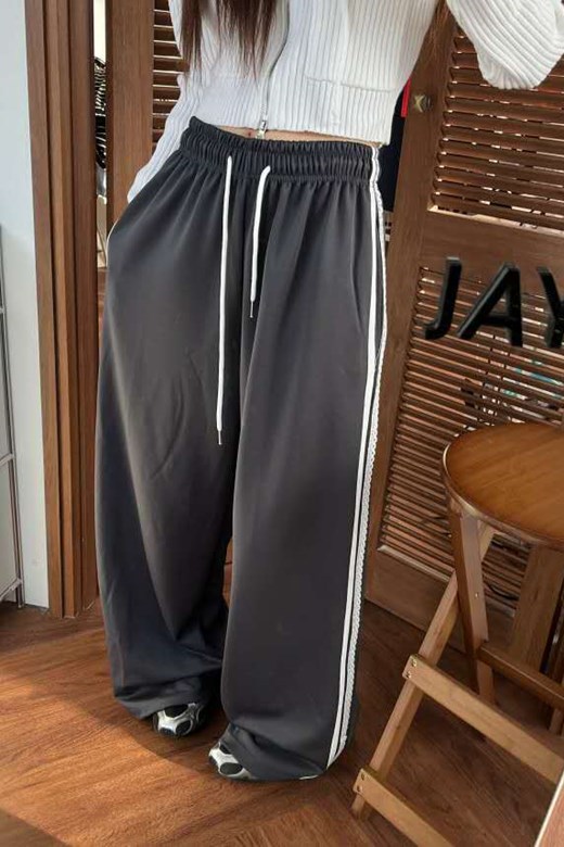 蕾絲側線抽繩寬褲