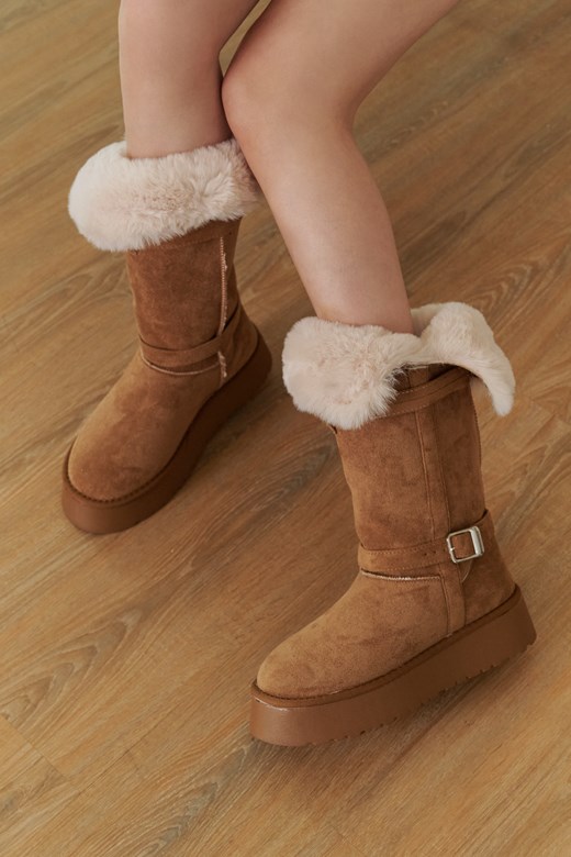 13 雙釦環厚底刷毛長靴