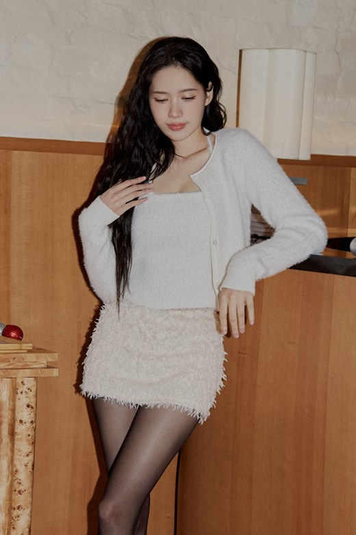 仿貂毛針織排釦外套