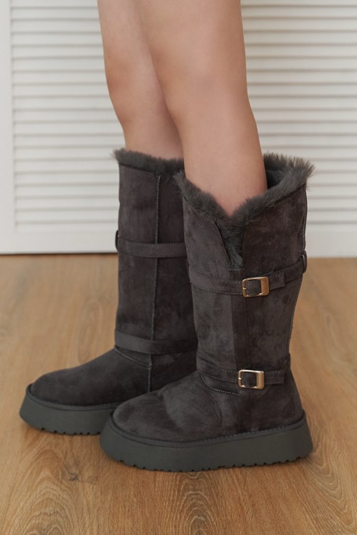 13 雙釦環厚底刷毛長靴