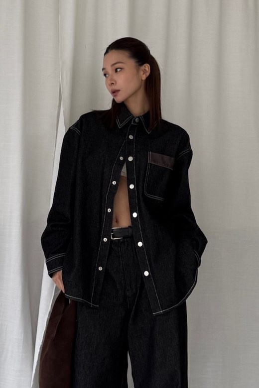 mi時髦口袋牛仔襯衫
