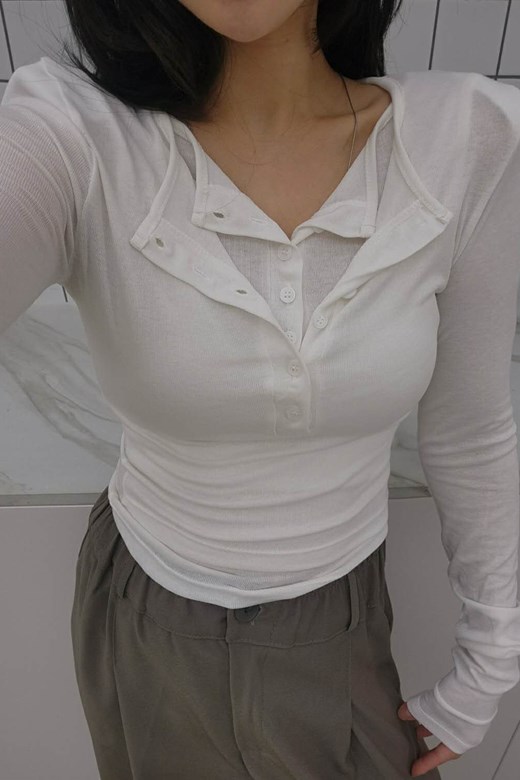 撞色拼接假兩件長袖上衣