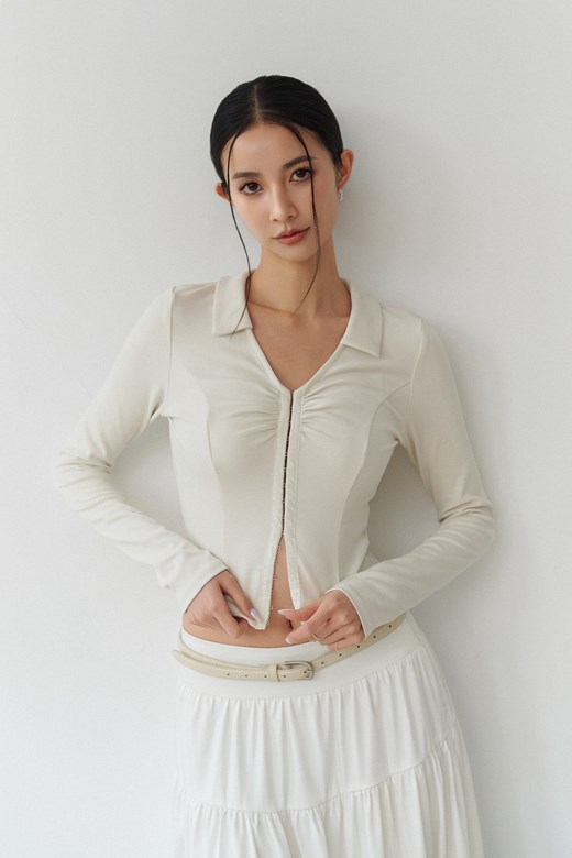 翻領鉤釦修身上衣