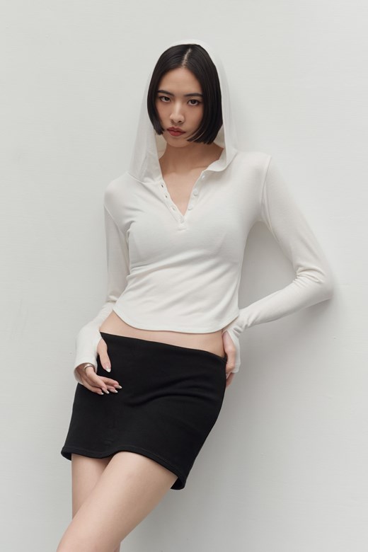 連帽弧擺長袖上衣