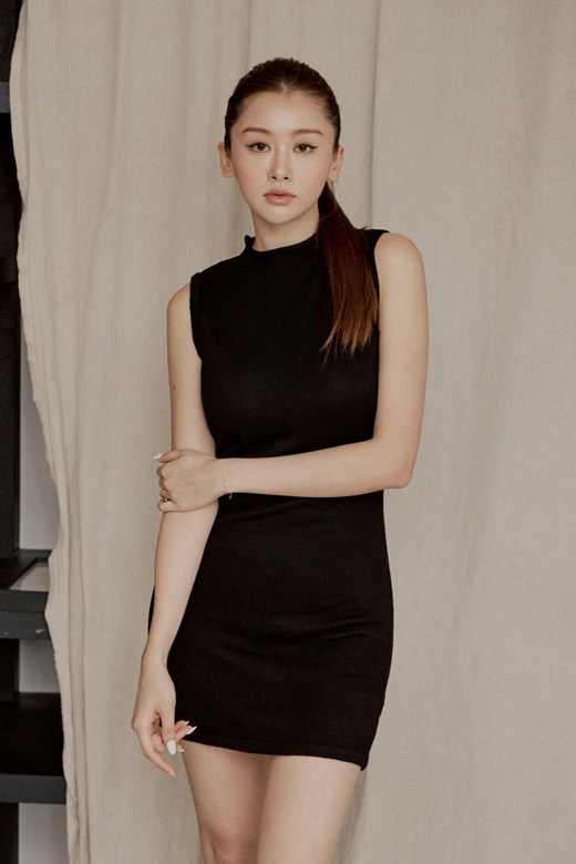 小高領親膚針織短洋裝