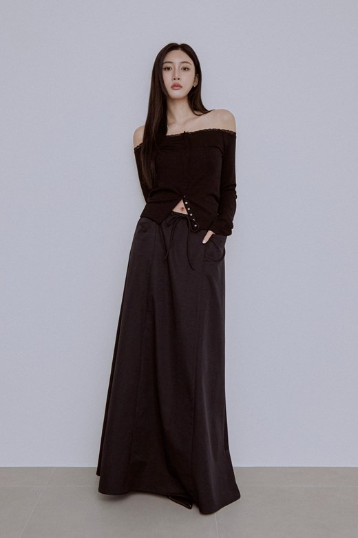 舒適水洗棉抽繩長裙