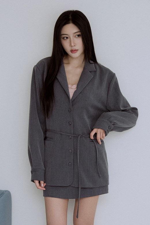 簡約襯衫袖西裝外套(附綁帶)