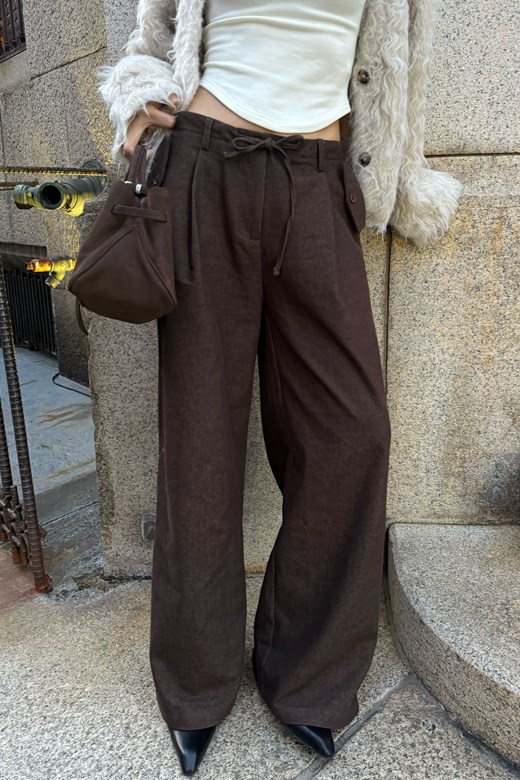 口袋造型鬆緊打摺長褲