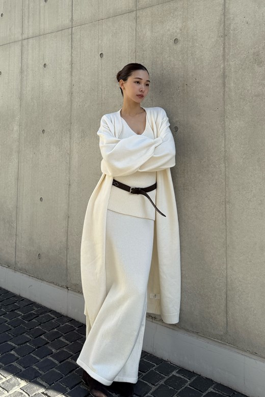 綿羊毛針織長版開襟外套