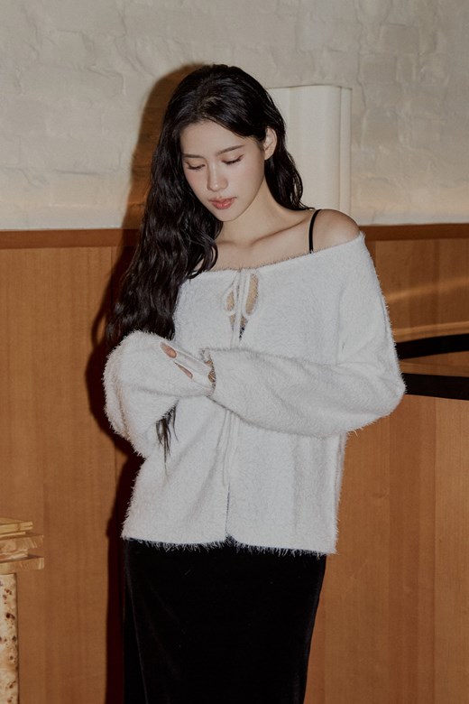 毛絨感綁帶針織上衣