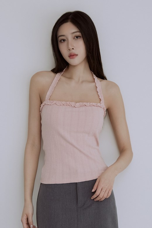 溫柔緹花荷葉邊繞脖BRA TOP