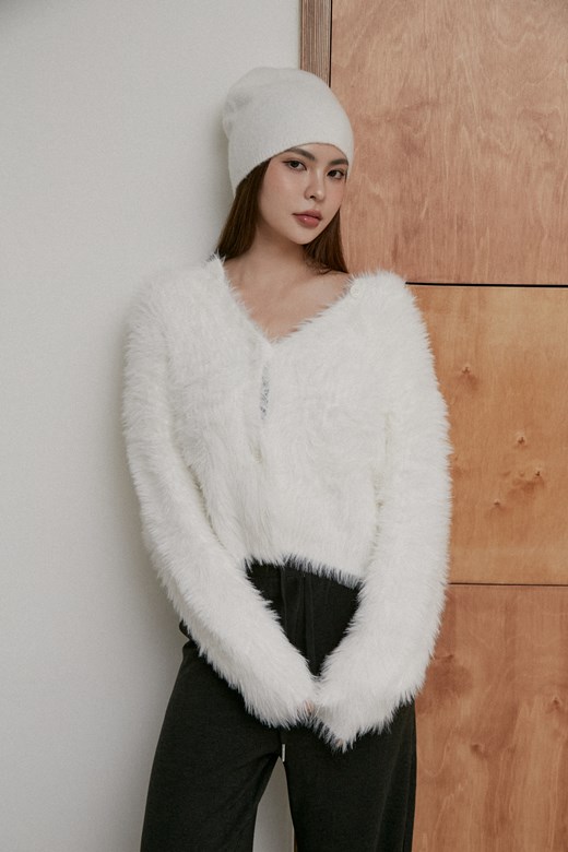 仿貂毛柔軟開襟外套