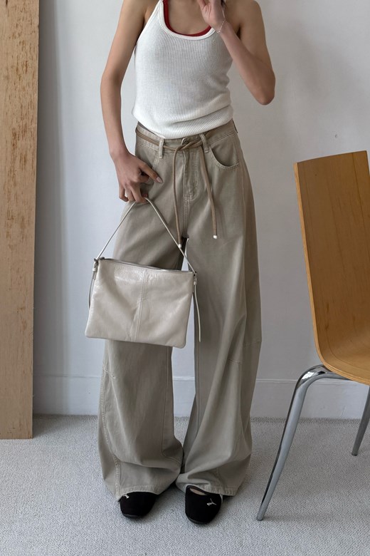 03 立體車線直筒寬褲(附綁繩)