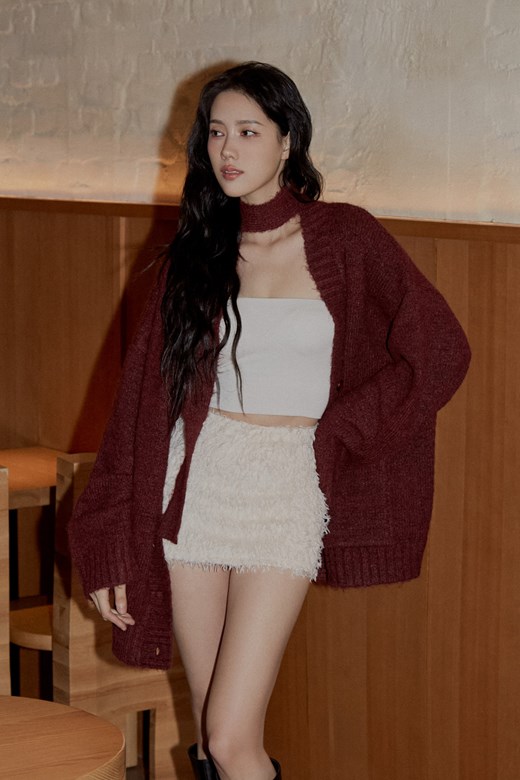 寬鬆針織開襟外套(附綁帶)