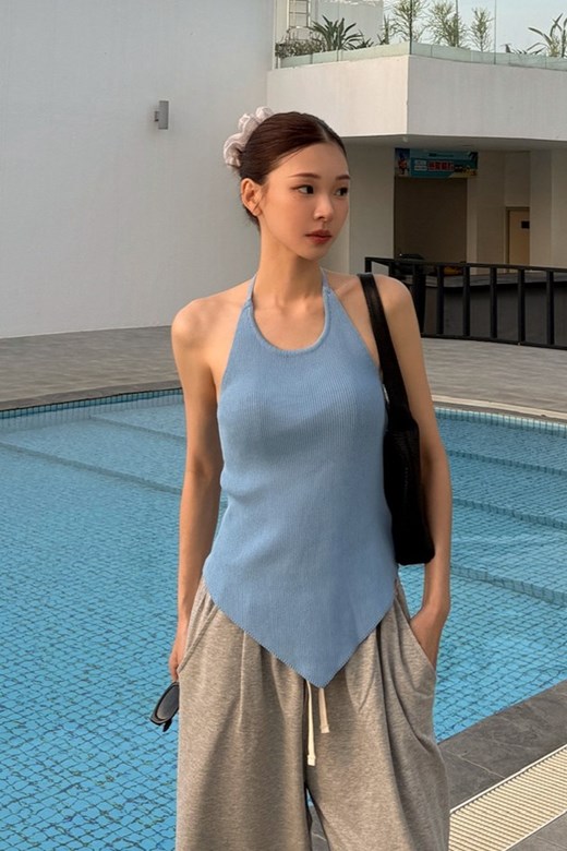 美背綁帶坑條針織背心
