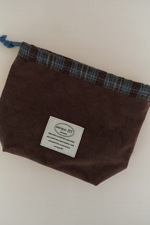 格紋拼接絨面束口袋