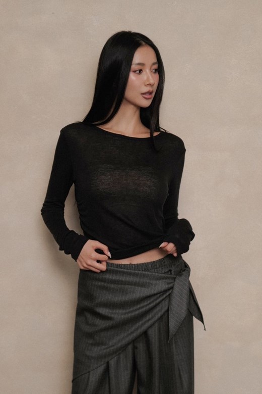 14天絲羊毛側抓皺打底衣