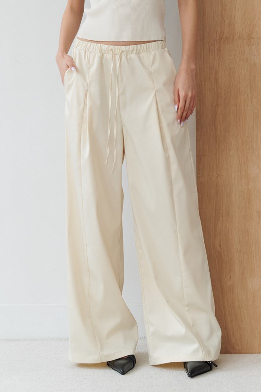 緞光抗皺打摺抽繩長褲