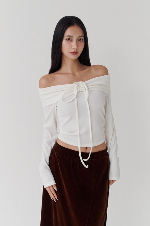 2WAY綁帶一字領上衣