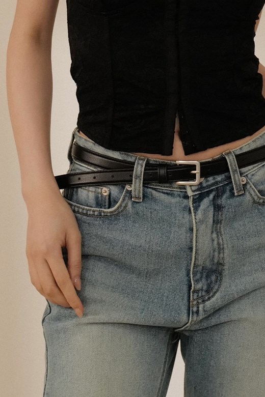 霧銀方釦極簡真皮皮帶