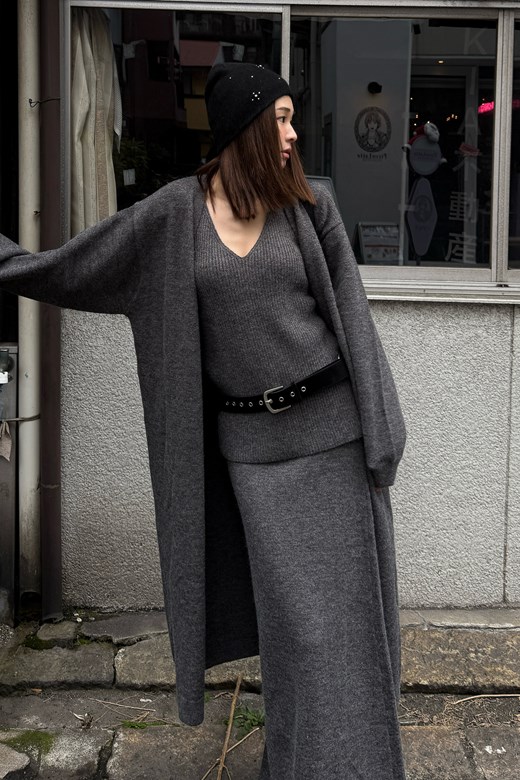 綿羊毛針織長版開襟外套