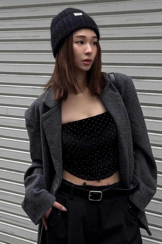 水鑽側抓皺平口BRA TOP