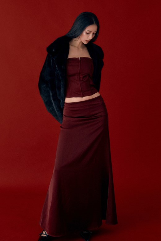 微霧光澤緞面長裙