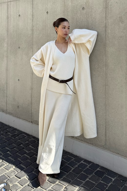 綿羊毛針織長版開襟外套