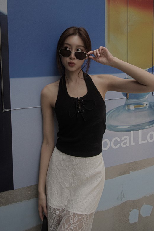 胸前綁繩繞頸細毛巾布BRA背心