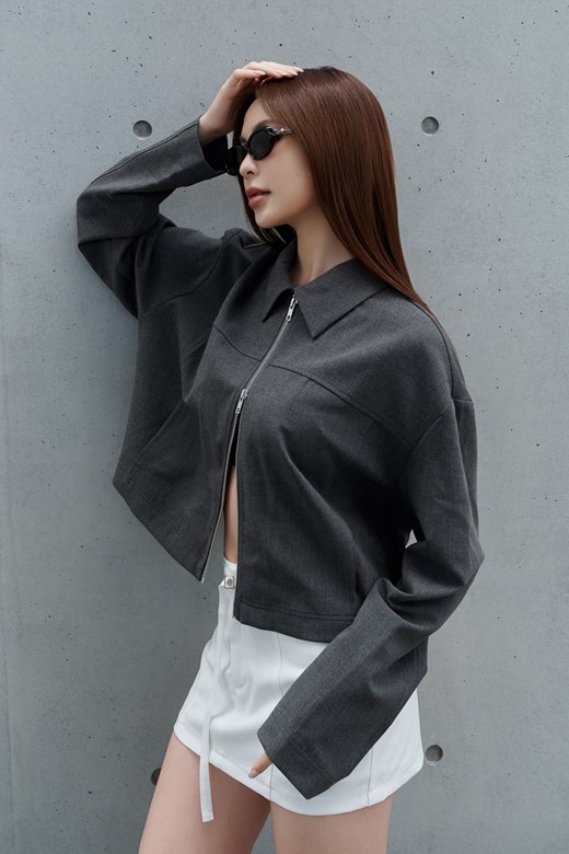 雙拉鍊短版襯衫外套