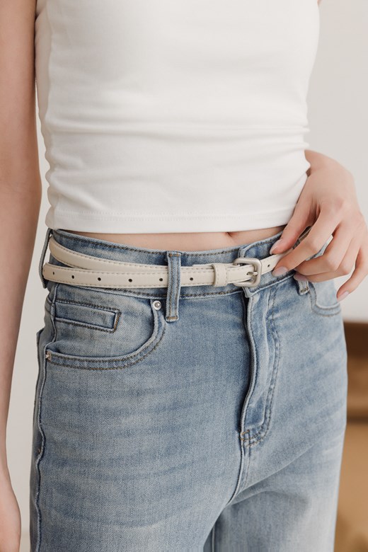 簡約方釦細版真皮皮帶