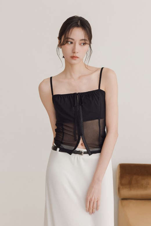 鉤釦網紗綁帶背心