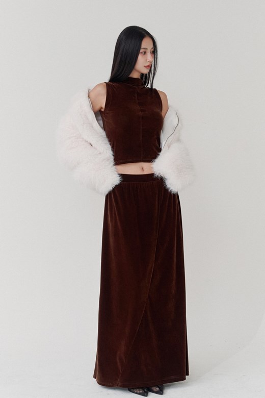 植絨網紗鬆緊長裙