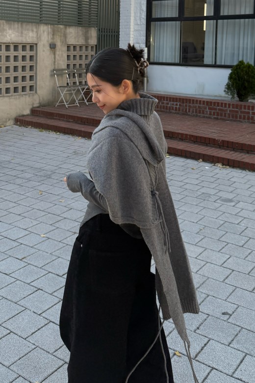 16 高領披肩兩穿羊毛針織短斗篷