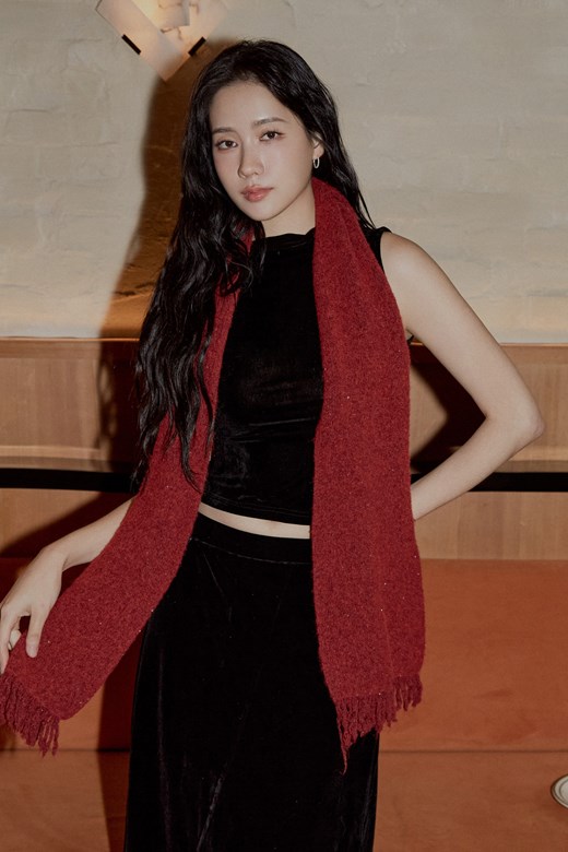 植絨網紗小高領削肩背心