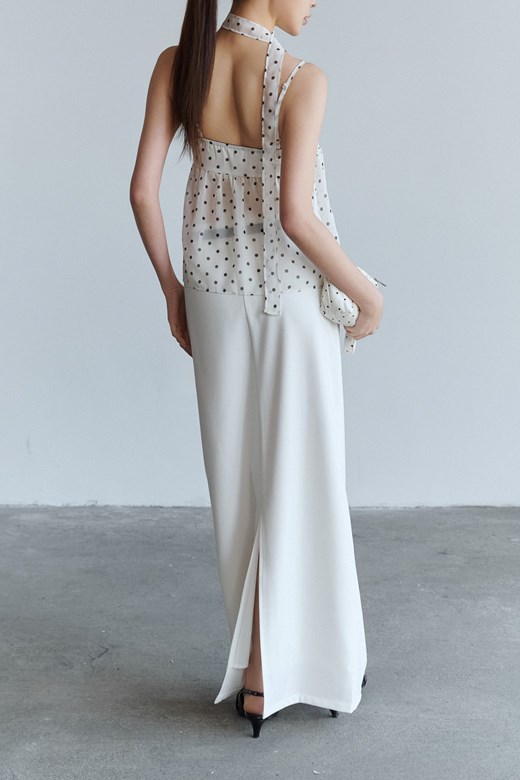 簡約純色開衩西裝長裙