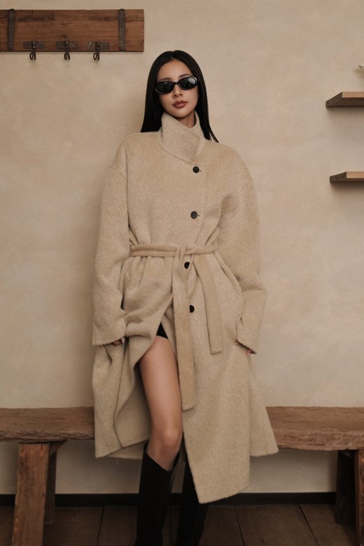 13高領排扣奢華羊毛長版外套