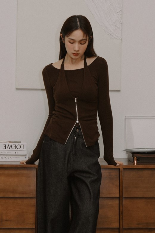 雙拉鍊造型長袖上衣