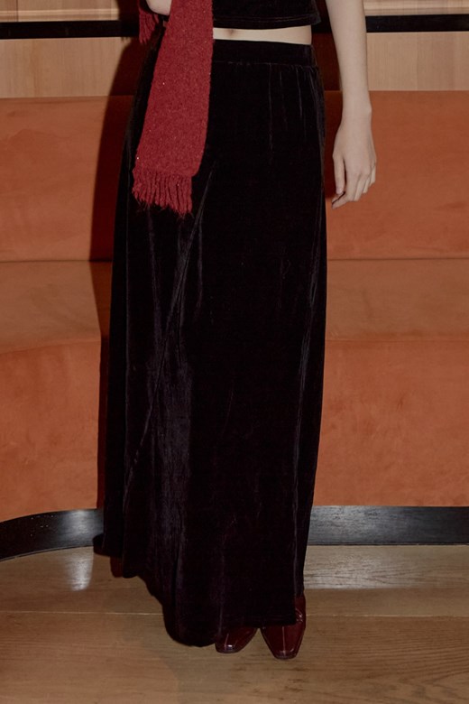 植絨網紗鬆緊長裙