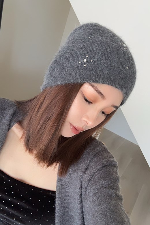 水鑽鉚釘羊毛毛帽