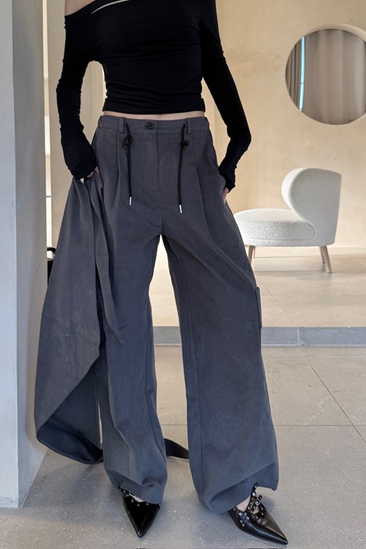 09 立體層次綁帶寬褲